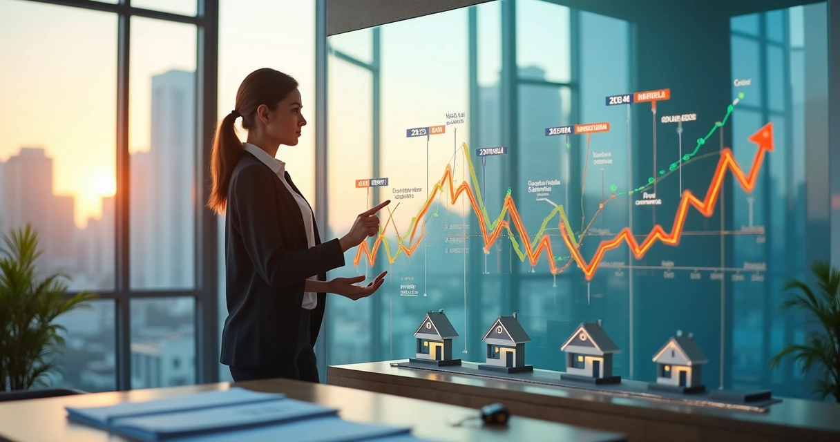 Corretora comparando gráficos de preços de vistorias imobiliárias em 2026 em ambiente urbano moderno