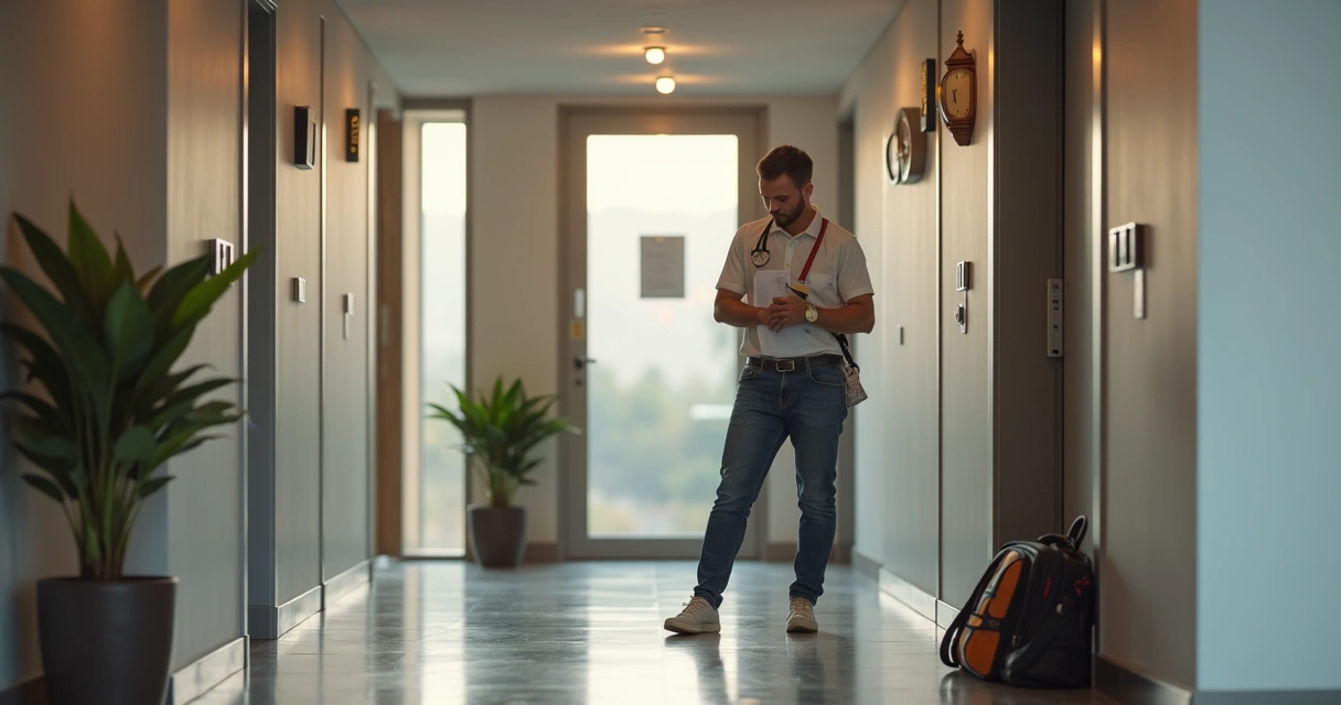 Vistoriador organizando checklist de vistoria com relógio indicando gestão de tempo